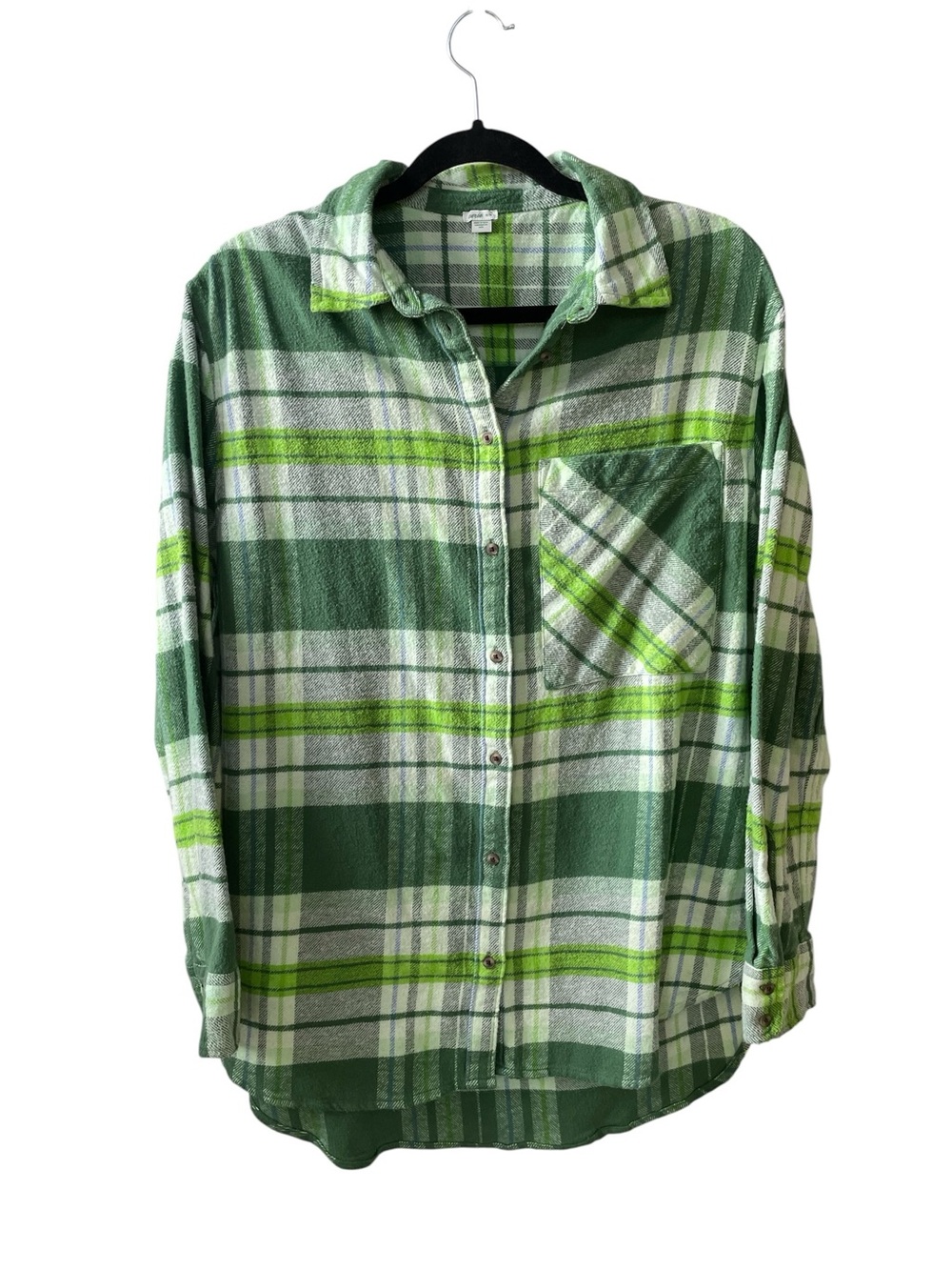 AERIE Green Plaid Cotton Flannel Button-Down Shirt M